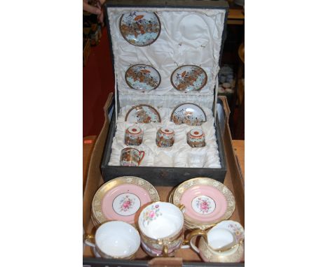 A early 20th century cased Japanese eggshell part tea service; together with  Copeland Spode Norbury pattern teawares