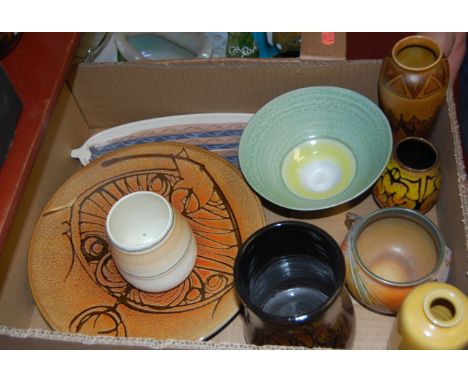 A collection of Poole pottery wares to include; Aegean vase shape No.83 Condition Report / Extra Information Leaf dish - some