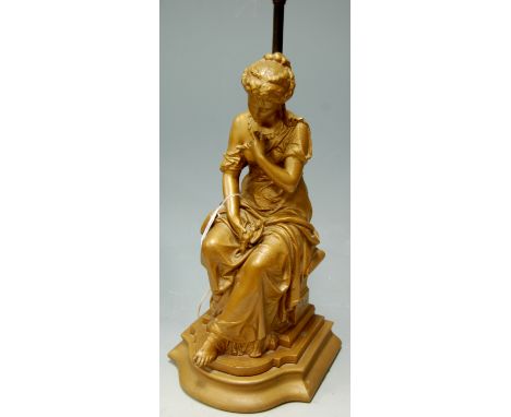 An early 20th century and later gilt painted figural table lamp base