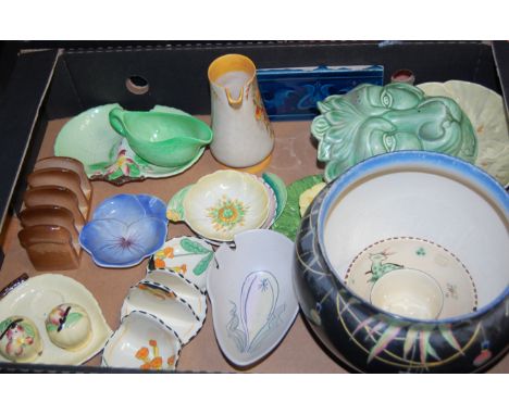 Mixed lot to include; Carltonware leaf dishes, Sylvac style wall mask in the form of a lion, Burleighware Meadowland toast-ra