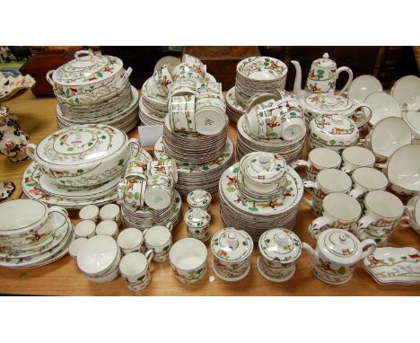 An extensive tea and dinner service in the Hunting Scene pattern by various factories to include; Coalport and Crown Stafford