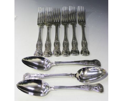 A set of five Victorian silver King's pattern table forks, London 1874 by George Adams, a similar table fork, London 1867 by 