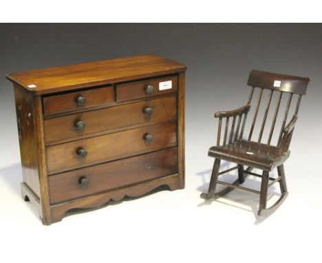 A Victorian mahogany diminutive table-top chest of two short and three long drawers, on bracket feet, height approx 36cm, wid