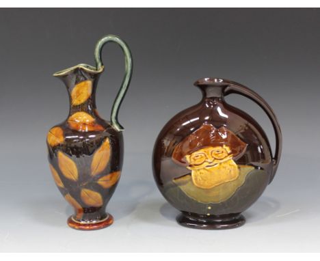 A Royal Doulton Kingsware whisky flask, decorated with Falstaff opposing 'Dewar's Whisky', height approx 18.5cm, together wit