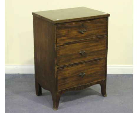 A 19th Century and later mahogany chest of three drawers, raised on splayed bracket feet, height approx 89cm, width approx 64