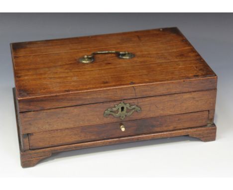 A Chinese hardwood rectangular box, probably huanghuali, Qing Dynasty, of rectangular form, the hinged lid with brass handle 