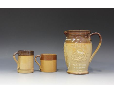 A Doulton Lambeth stoneware 'Emin Pasha Relief Expedition 1887-1889' commemorative jug, relief moulded with a titled portrait