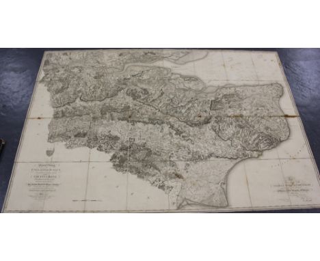 W. Mudge - General Survey of England and Wales ... County of Kent, folding engraved map in 32 sections and backed onto linen,