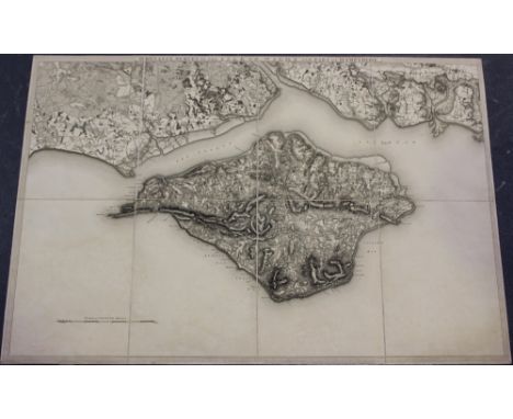 Ordnance Survey (publisher) - 'Ordnance Survey of the Isle of Wight and Part of Hampshire', folding engraved map in 8 section