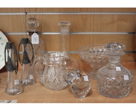 A cut glass decanter and stopper with silver collar, Birmingham 1973 by J.B. Chatterley & Sons Ltd, an Orrefors clear glass d