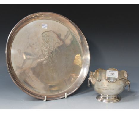 An Art Deco small silver rose bowl with shaped rim and angular loose ring handles, on a circular foot, Birmingham 1936 by Wil