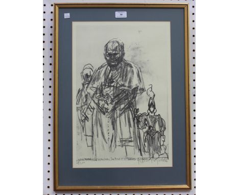 After Feliks Topolski - Portrait of Pope John Paul II, monochrome print, signed and editioned 69/2000 in pencil, approx 48cm 
