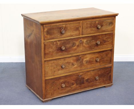 A 19th Century fruitwood chest of two short and two long drawers, on bracket feet, height approx 95cm, width approx 103cm, de