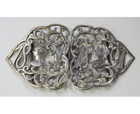 A Victorian silver two-piece waist belt buckle commemorating the Diamond Jubilee of Queen Victoria, one detailed 1837 with a 