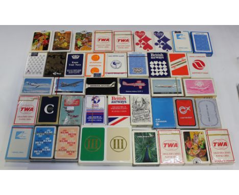 A collection of various playing cards, mostly mint and nearly all aviation-related.