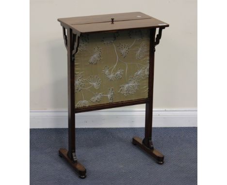 A Regency rosewood table/firescreen, the rectangular top with a rising central panel, raised on moulded supports united by ho