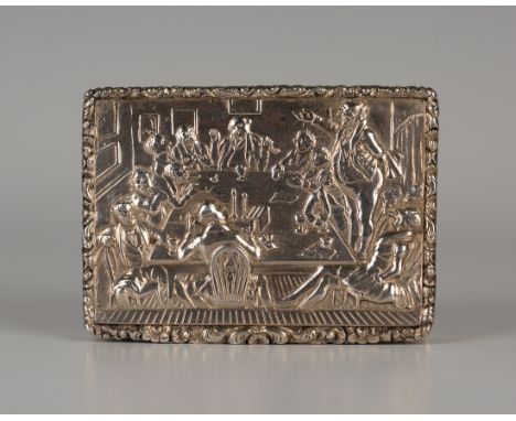 A rare William IV silver rectangular snuffbox, the hinged lid cast in relief with the scene of 'Mr Pickwick Addresses the Clu