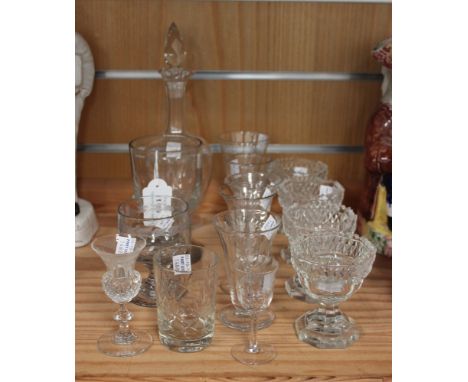 A small collection of assorted glassware, early 19th Century and later, comprising a set of four Regency cut glass octagonal 