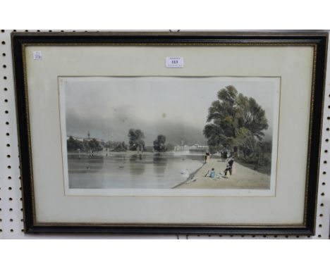Thomas Shotter Boys - 'The Horseguards from St James's Park', colour lithograph, approx 28cm x 48cm, within a Hogarth style f