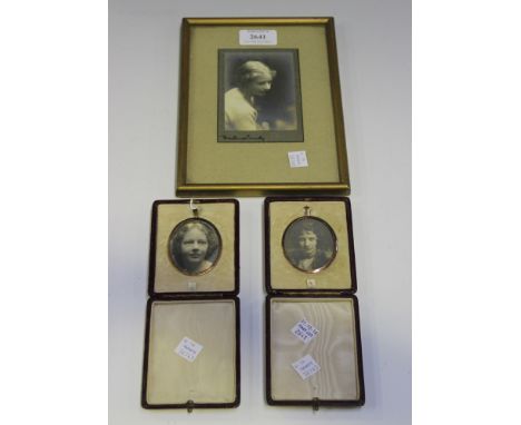 Beatrice Cundy - a portrait photograph of a young lady, signed to the margin, approx 10cm x 7cm, framed, together with two ot