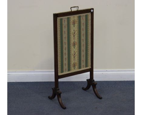 A Regency rosewood firescreen with brass inlaid decoration, raised on carved downswept legs, height approx 82cm, width approx