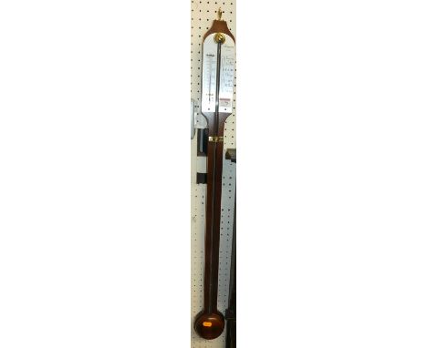 Rapport of London, reproduction mahogany stick barometer with signed silvered scale, 91cm