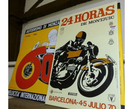A reproduction Moto GP canvas print, 61x87cm, and one other smaller (2)