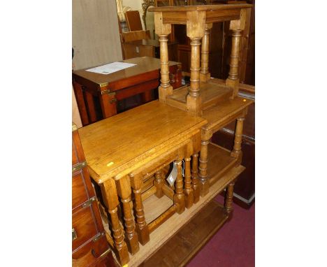 A contemporary joined oak occasional table as a stool with single frieze drawer, width 51cm, together with a contemporary ove