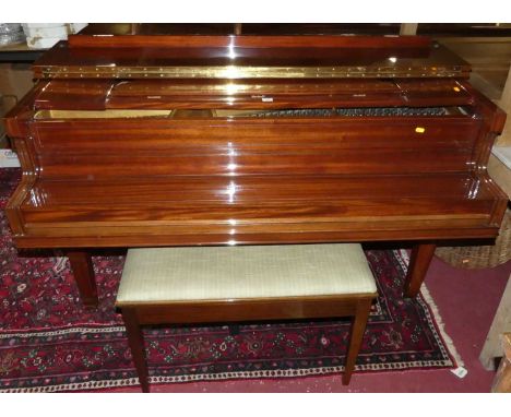 A Steck mahogany cased baby grand piano as supplied by Harrods of London No. 62546, together with a duet music stool (2)