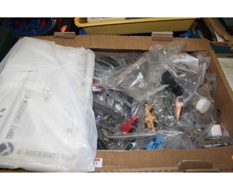 A large box of 1:76 scale plastic kit built vehicles, to include military and commercial interest 