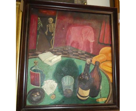 Ed. G Egan - The card table, oil on canvas, signed lower right, 50 x 45cm 