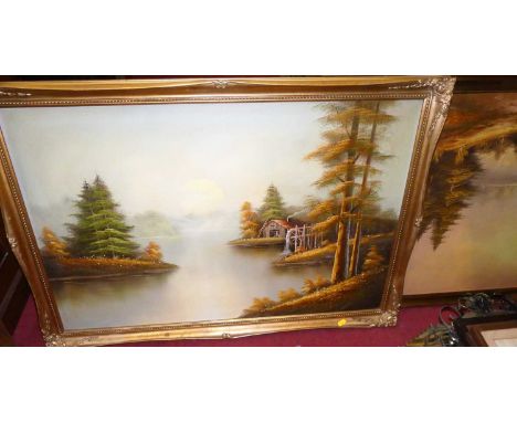K Sunford - River landscape, oil on canvas; and one other similar (2)