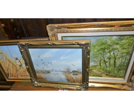 K W Hastings - River Stour near Flatford, oil on board, signed lower left, 19 x 24cm; one other by the artist; Alan Fairbrass