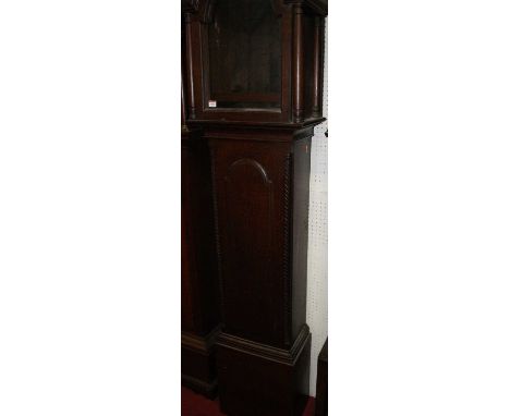 An antique oak longcase clock case only, with glazed door, arched panelled door, height 215cmCondition report: Case has been 