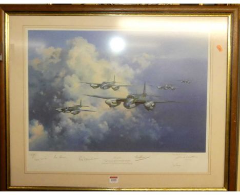 Frank Wootton (1911-1998) - Mosquito, limited edition print numbered 559/850, signed by the artist and various crew members, 