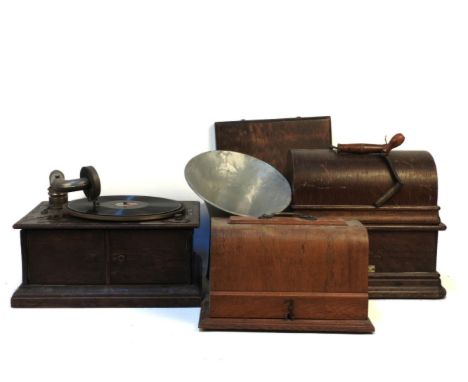 An Edison phonograph, with an aluminium horn, an EWC phonograph, and a gramophone