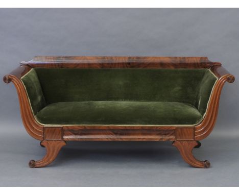 A 19th century mahogany scroll end sofa