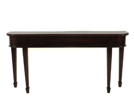 A mahogany console table, 19th century, the oblong top with rounded ends, raised on square tapering legs, 183cm wide, 39cm de