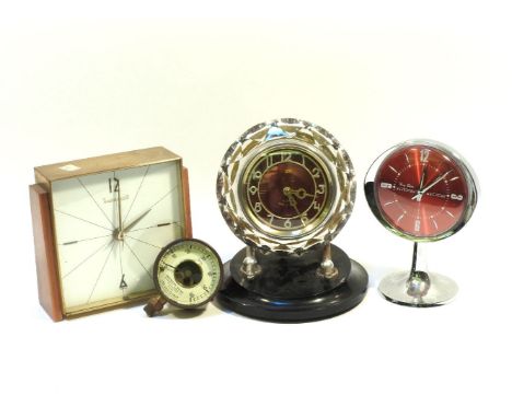 A retro Westclox 'Big Ben' repeater alarm clock, a time master retro mantle clock and a vega Russian retro clock