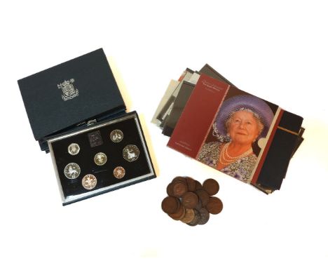 A quantity of Great Britain coinage, mostly copper and silver, with various mint anniversary and commemorative case coin sets