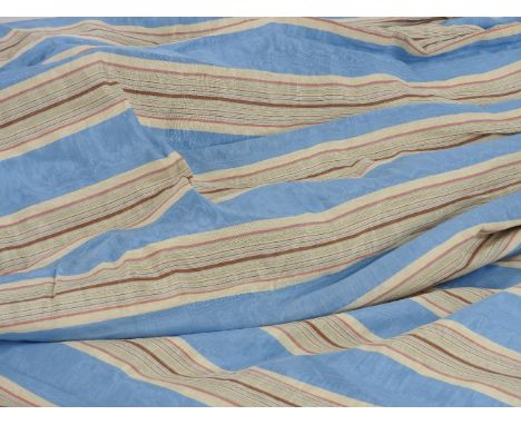 Two pairs of blue, white and red stripe curtains