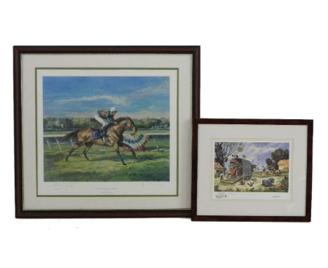 Clare Eva BurtonLESTER PIGGOT ON ROYAL ACADEMYsigned in pencil by the artist and Jockey, limited edition print, framed and gl