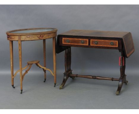 A 19th century mahogany sofa table, and an oval table display cabinet, 134 x 52cm