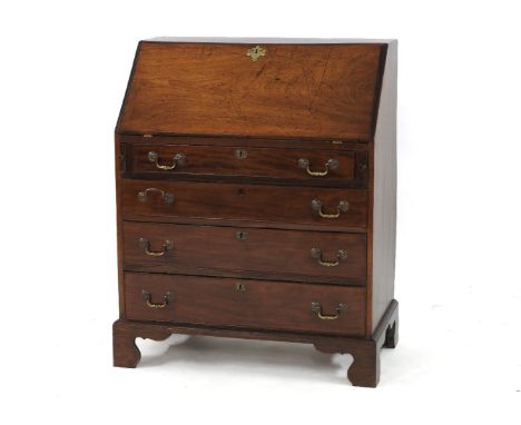 George III mahogany fall front bureau, fitted four graduated drawers, on bracket feet, 80cm wide, 48cm deep, 102cm high
