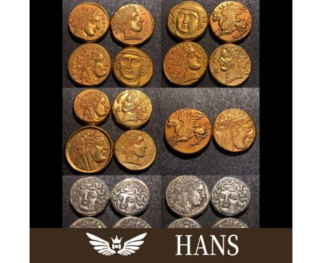 A collection of 22 Roman gold and silver coins, with an old Qing Dynasty shell box High 3.7CM wide 0.6CM weight: 745g  Freigh