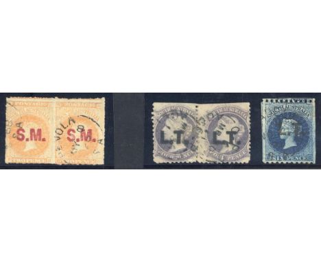 South AustraliaDepartmentals"S.M." (Stipendiary Magistrate), rouletted 2d. vermilion pair with roulettes or traces thereof on