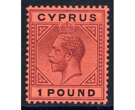 Cyprus1921-23 £1 purple and black/red, large part original gum, miniscule patch of gum disturbance, otherwise very fine and f