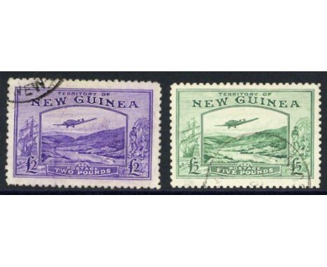 New Guinea1935 Air £2 bright violet and £5 emerald-green, fine used. The £2 with light vertical crease. S.G. 204-205 £590  Su