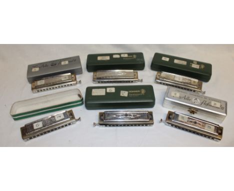 Six various harmonicas including Super Chromonica by Hohner etc.
