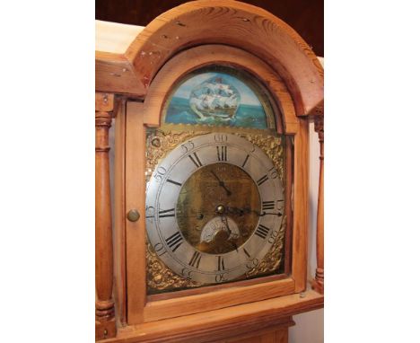 A George III Cornish longcase clock by Phillip Polkinghorn of Truro with 12" brass and silvered arched dial with re-painted r